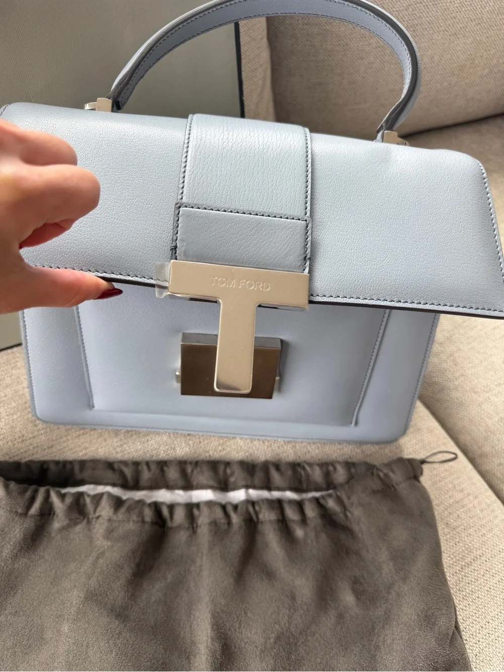 Brand New Luxury - Tom Ford Baby Blue T Lock Leather Top-Handle Satchel